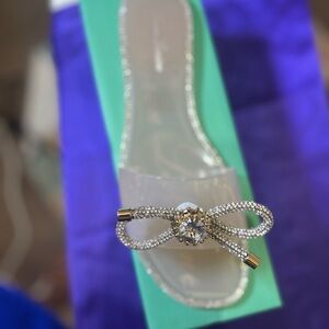 Elegant Clear Slide Sandals with Rhinestone Bow Lauren larran
